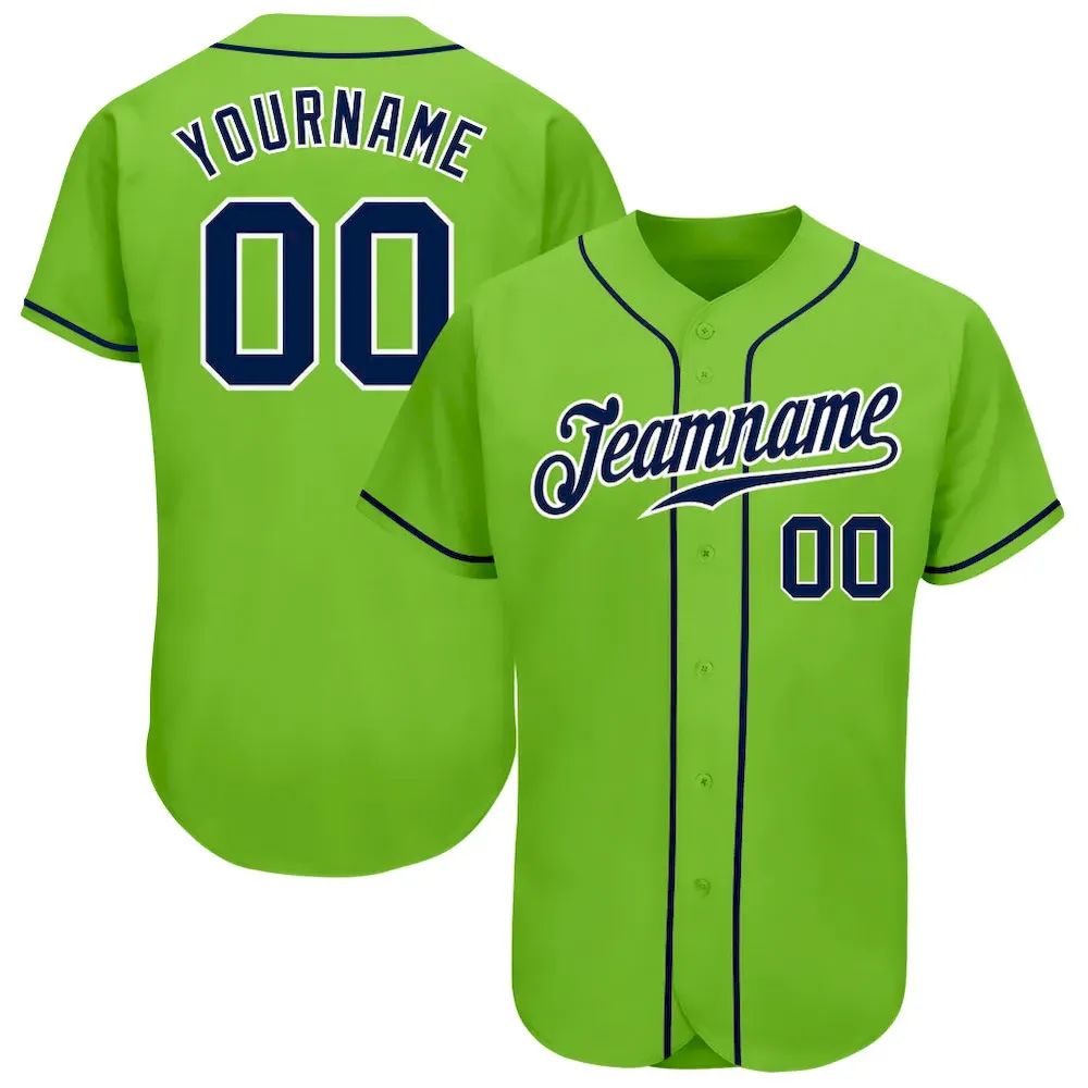 NeonGreen0057.webp Custom Neon Green Navy-White Authentic Baseball Jersey - Image 1