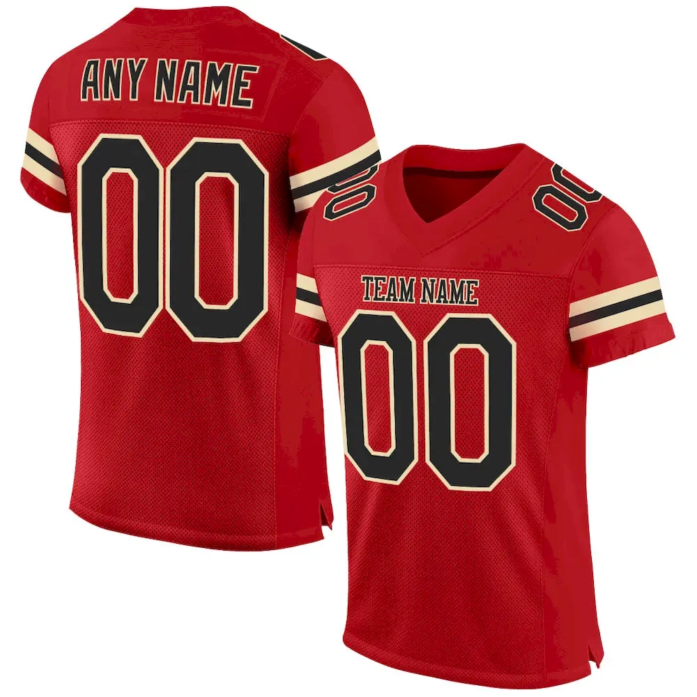 Red0288.webp Custom Red Black-Cream Mesh Authentic Football Jersey - Image 1