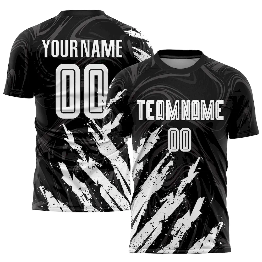 Soccer0990.webp Custom Black White Sublimation Soccer Uniform Jersey - Image 1