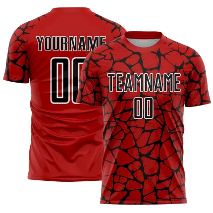 Custom Red Black-White Abstract Network Splash Sublimation Soccer Uniform Jersey
