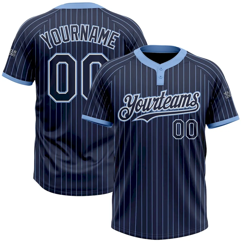 Softball0997.webp Custom Navy Light Blue Pinstripe White Two-Button Unisex Softball Jersey - Image 1