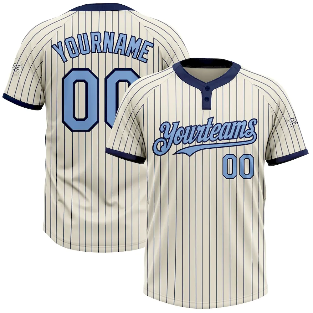 Softball1068.webp Custom Cream Navy Pinstripe Light Blue Two-Button Unisex Softball Jersey - Image 1