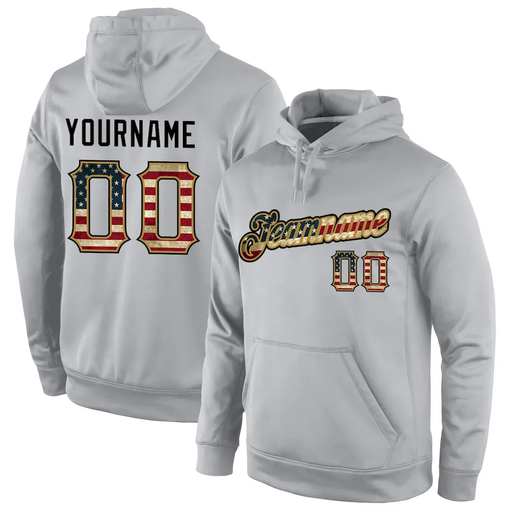 gray_0188.webp Custom Stitched Gray Vintage USA Flag-Old Gold Sports Pullover Sweatshirt Hoodie - Image 1